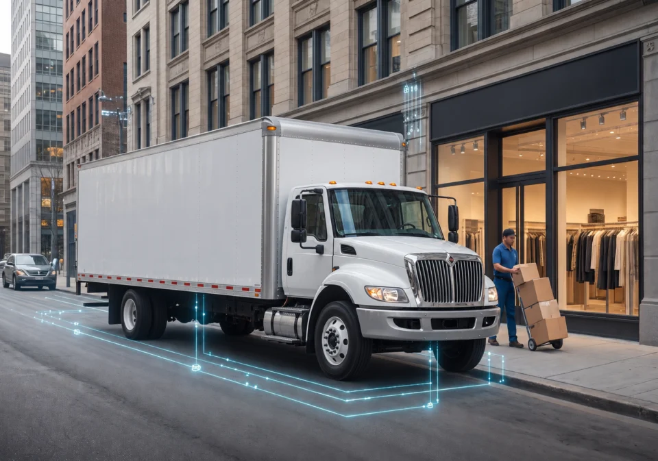Livreur transportant des boîtes vers un commerce de détail